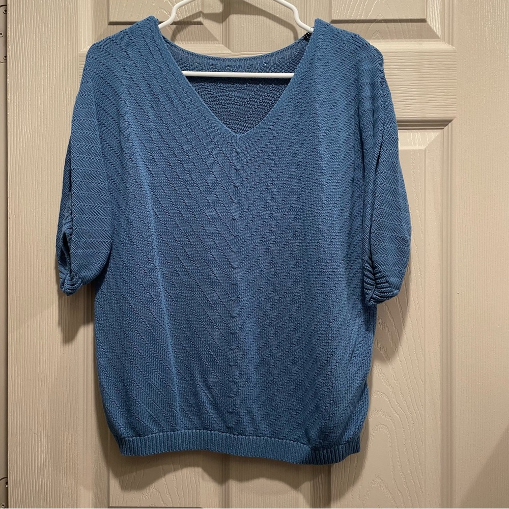 Blue Knit V-Neck Sweater